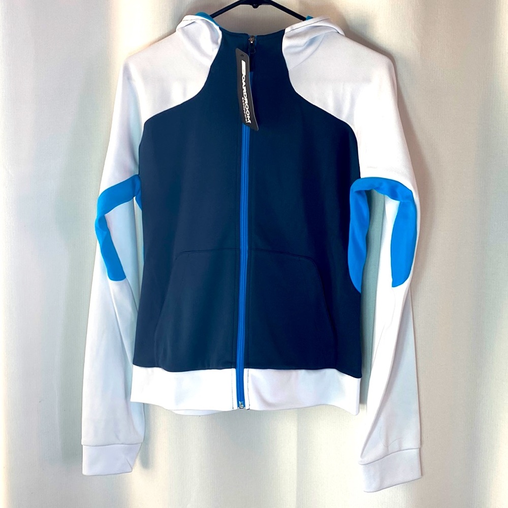 Ladies Medium Lightweight ECO Sport Hoodie Blue and White